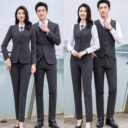 Black striped suit men's and women's high-end business wear formal wear Hotel management manager sales work clothes suit suit