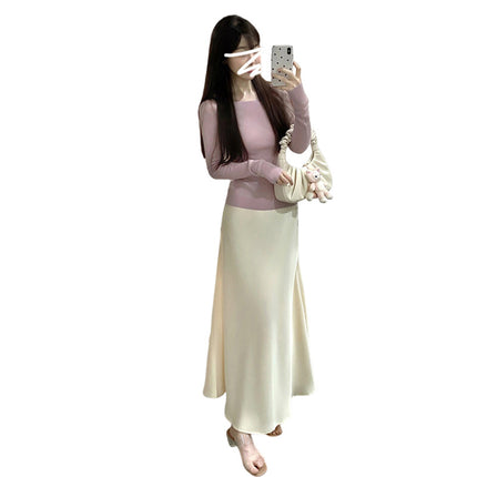 Purple Knitted Sweater Hip Skirt Women's Spring and Autumn 2024 New Early Autumn Wear Advanced Feelings Set of suit