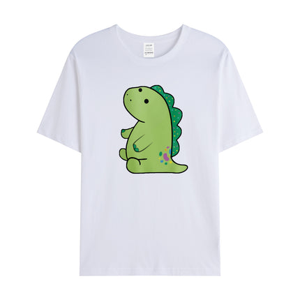 Cross-Border Summer New Product Cartoon Dinosaur Pattern Men's Cotton Loose Combed Cotton Pullover Round Neck Short Sleeves