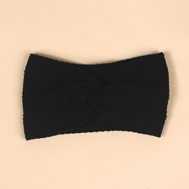 Cross-Border Kidsren's Hair Accessories European and American Popular Baby Cross Headband Jacquard Twist Bow Baby Pure Color Hairband