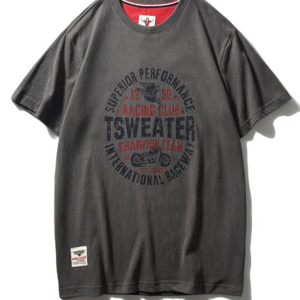 Summer men's Ami Khaji old printed crew neck pullover short sleeve 220g technology sanding heavy industry washed cotton t