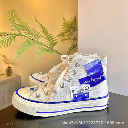 Canvas Shoes Versatile Niche Men's and Women's Shoes High-Top Classic White Shoes 1970S Trendy Summer Klein Blue Sneakers