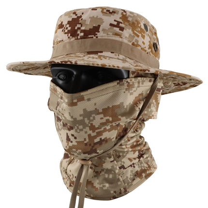 Camouflage Tactical Penny Hat suit Multifunctional Outdoor Fishing Hat Fisherman Hat Sunscreen Protective Breathable Round Edge Hat for Men