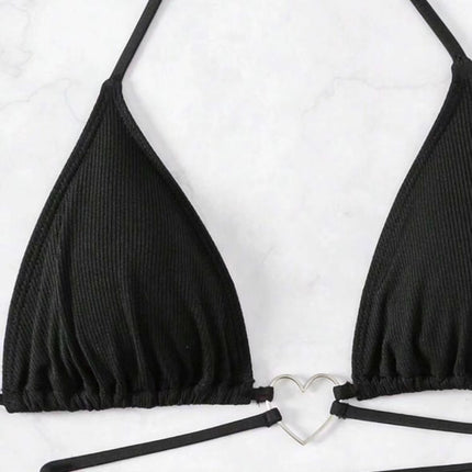European and American New Style Split Sexy Bikini Bikini Swimsuit Swimwear Women's Solid Color Tape Love Two-piece Cross-border Set