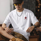 Ice silk short sleeves white small red leaves / M ( 40-50kg can be worn)
