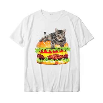Hamburger Space Cat T-Shirt Funny Kitty Tee Women t Shirt Pr