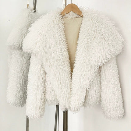 Cross-Border Aliexpress Women's Winter Short Large Lapel Faux Fur Imitation Beach Wool Fur Coat Women's Fur Coat