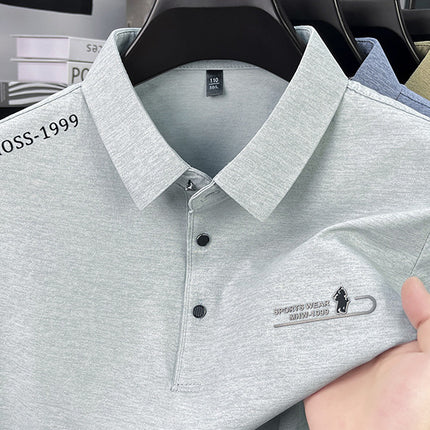 2025 Light Luxury Men's Polo Short-Sleeved Pure Color Casual Versatile Lapel Chest Pressed Label Men's Half-Sleeved Top T-Shirt