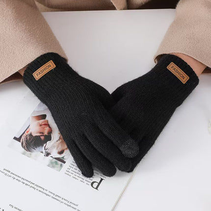 Winter Gloves for Women, Fleece-Lined and Thickened, Five-Finger Student Cute Knitted Cold-Proof Cycling Touchscreen Warm Cycling Gloves