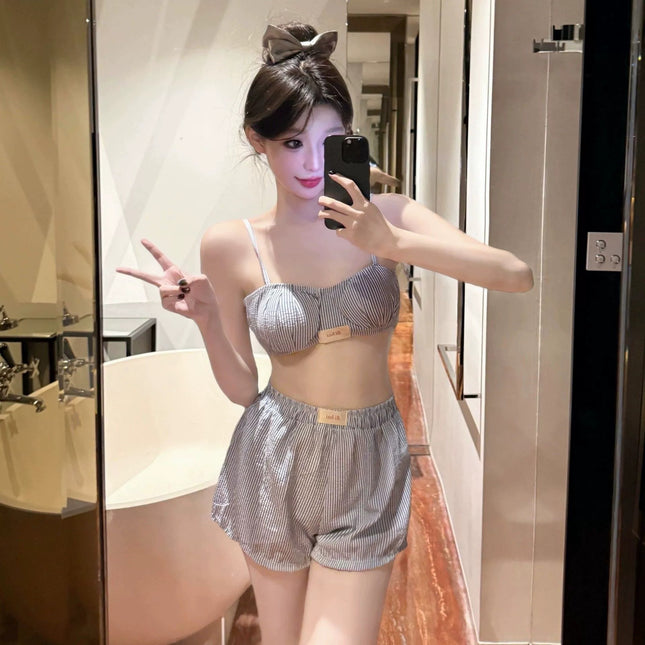 Swimsuit Women's New Separates Blue Stripe Shorts Bikini Sexy Slimming Push up Hot Spring Beach Vacation