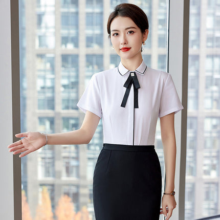 Catering Overalls White Shirt Hotel Front Desk Western Restaurant Waiter Temperament Short-sleeved Professional suit Female Summer