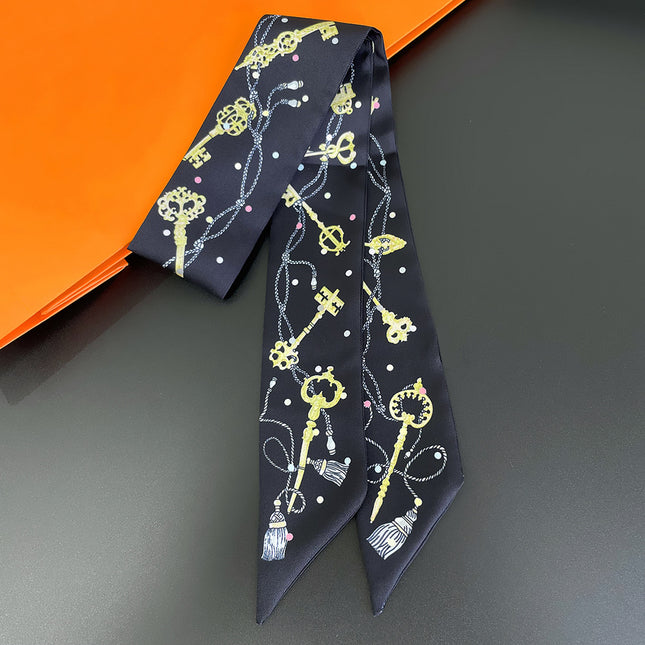 New Chain Key Tassel Women's Versatile Streamer Tying Bag Ribbon Headband Ready-Made Small Scarf Scarf Wholesale