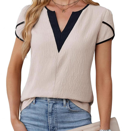 Amazon 2025 Europe and the United States cross-border foreign trade spring and summer new V-neck tile short sleeve solid color T-shirt jacket
