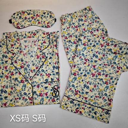 2025 Big-Name Catwalk Export Brushed Cotton Long-Sleeved Women's Pajamas Printed Casual French Outer Wear Home Clothes with Eye Mask