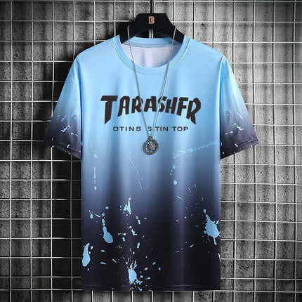 New Quick-drying Ice Silk Gradient suit Men's Short-sleeved T-shirt Summer Casual Shorts Sports Two-piece Handsome Men's Wear