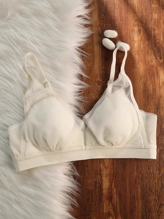 Summer sweet fairy pure desire small chest bra! Thin Gauze Triangle Cup Bra Mulberry Silk Silk Underwear Comfortable Cover