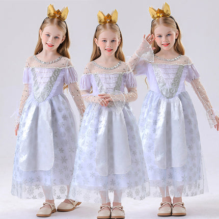 Children's Princess Alice White Queen White Dress High-End Cosplay Princess Dress Performance Costume