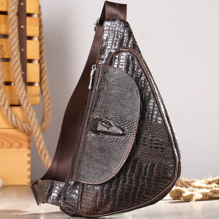 Genuine Leather Men's Chest Bag Men's Cowhide Men's Bag Shoulder Casual Crossbody Bag Crocodile Pattern Chest Bag Small Backpack Bag for Men