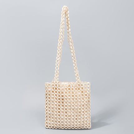 European and American Cross-Border Handmade Wooden Bead Woven Bags for Women Summer Niche Design Shoulder Bag Large Capacity Commuter Bag for Women