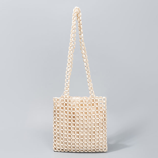 European and American Cross-Border Handmade Wooden Bead Woven Bags for Women Summer Niche Design Shoulder Bag Large Capacity Commuter Bag for Women