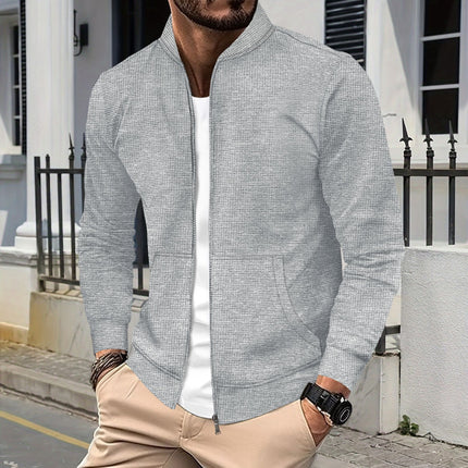 European and American ins cross-border 2024 men's autumn and winter new waffle solid color zipper baseball suit pocket long sleeve coat