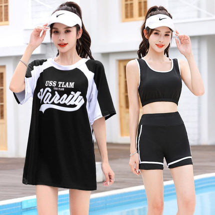 plus size swimsuit women fat mm200 kg quick-drying three-piece sunscreen blouse five pants meat-covered big chest sports swimsuit