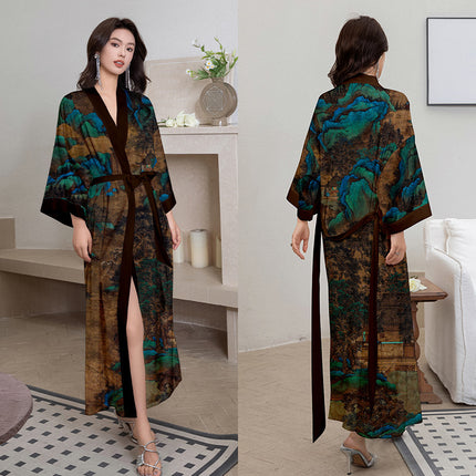 Yaoting New Style Satin Pajamas Women's Summer Large Size Light Luxury Seven-point Sleeve Cool Nightgown Bathrobe Home Clothes Women's WP2669