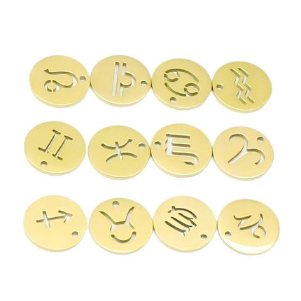 Mirror Stainless Steel 12 Zodiac Sign Round Pendant DIY Jewelry Accessories Gold Coin Titanium Steel Necklace Jewelry