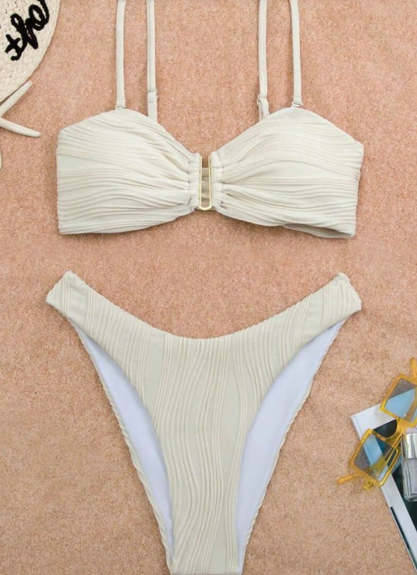 2024 New Export European and American Bikini Pure Color Bikini Split Cross-Border Amazon Swimsuit Two-Piece Swimsuit