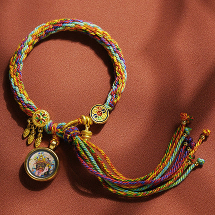 Thangka Xizang Hand Rope Hand-woven Ethnic Style Bracelet Five-way God of Wealth Green Mother Wen Zhu Thangka Bracelet