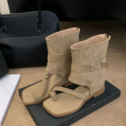 Korean Style Niche Retro Women's Boots Punk Street Color-Washed Trouser Boots 2024 Winter New Mid-Calf Fashion Boots for Women
