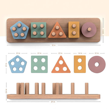 Wooden Geometric shape five sets of column building blocks early education educational development toys matching Enlightenment macaron set column