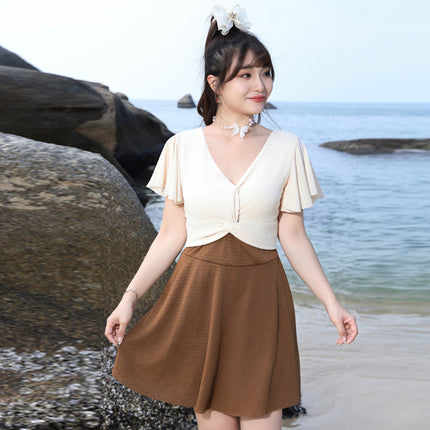 2024 new plus size one-piece swimsuit women slim conservative slightly fat mm skirt belly-covered anti-light swimsuit boxer