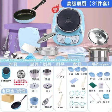 Cross-border mini kitchenette factory direct full set of cooking girls kitchenware suit children's real cooking toys