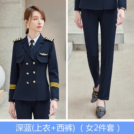 Autumn and winter men's and women's double-breasted suit suit performance clothing Aviation captain uniform property hotel security work clothes men