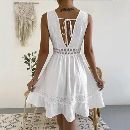 Aliexpress Wish2023 New Summer Product Independent Station Cross-Border New Product Lace Splicing Dress