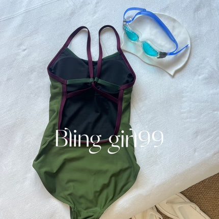 Source Manufacturer [Moss Green] Women's Swimsuit with a High-End Feel, New Model for Swimming Pools, Sexy Racing One-Piece Swimsuit