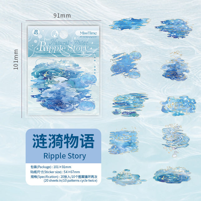 Light-Picking Bronzing Wave Handbook Stickers Natural Water Series Pet Material DIY Decorative Collage Stickers Cross-Border
