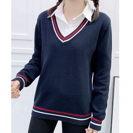 Spot Autumn and Winter Preppy Style Long-Sleeved Pullover Knitwear V Neck Woolen Knitwear Loose Jk School Uniform Knitwear Class Uniform