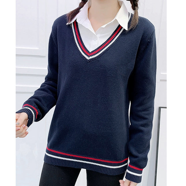 Spot Autumn and Winter Preppy Style Long-Sleeved Pullover Knitwear V Neck Woolen Knitwear Loose Jk School Uniform Knitwear Class Uniform