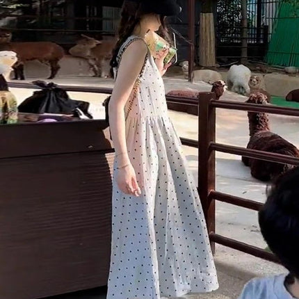 Sling Wave Dot dress Children's 2025 New Summer Japanese Style Lazy Style Sleeveless Long Dress Relaxed Vic Dress