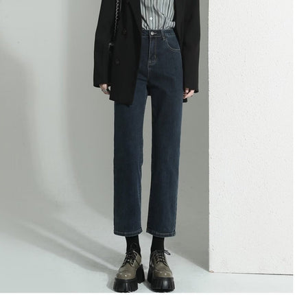 Nostalgic Retro Straight-Leg Jeans Women's Trendy All-Match High-Waist Slimming Old-Fit Cropped Smoke Pipe and French Stick Pants