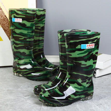Chili Rain Boots Men's High-Top Camouflage Waterproof Boots Mid-Tube Thickeneded Wear-Resistant Water Shoes Low-Top Labor Protection Non-Slip Rain Boots Overshoes
