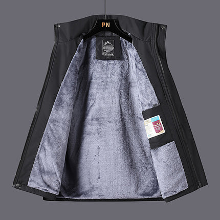 Men's and women's LOGO work clothes windproof waterproof outdoor mountaineering clothing plus velvet warm hooded coat wholesale