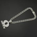 Silver pendant with 50cm diamond cuban chain