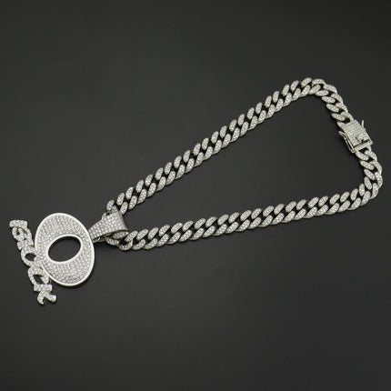 European and American Hip Hop OBLOCK Letter Pendant Necklace Alloy Diamond Brand Punk Rap Cool Necklace Cross Border