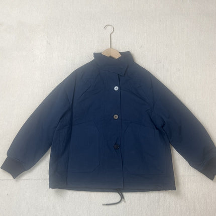 Women's Foreign Trade MH Collar Xizang Blue Army Green Single-breasted Tooling Jacket Cotton-padded Jacket Long-sleeved Jacket