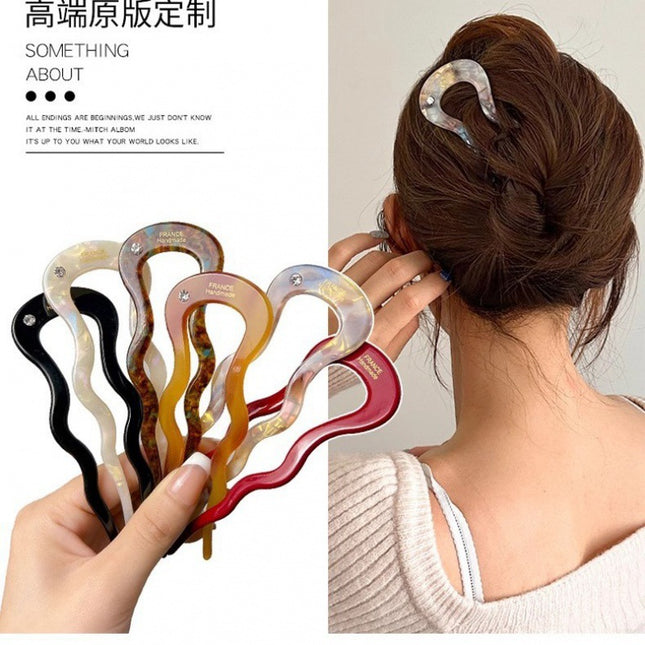 Cross-border Explosions 12.5cm High-grade Acetic Acid U-shaped Hairpin Female Hair Hairpin Back Head Ball Head Disc Hair Headwear Hairpin