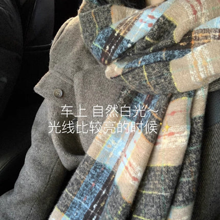 Atmospheric Imitation Cashmere Plaid Scarf for Women in Winter Thickened Warm Scarf for Students Versatile Scarf Live Broadcast Hot Cross-Border
