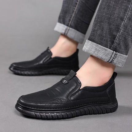 Autumn Handmade Tbottomon Men's Breathable Casual Shoes, Trendy and Versatile Men's Lazy Slip-On Leather Shoes